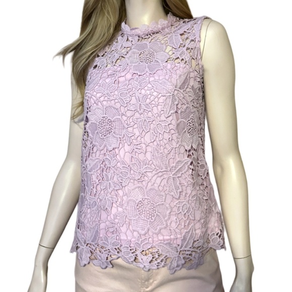 Nanette Lepore Fancy Blouse Embroidered Lace Lavender Sleeveless Bow Tie Detail - Picture 5 of 15